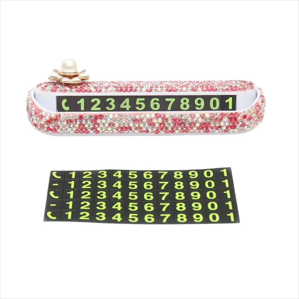 Diamond Car Temporary Parking Sign Rhinestone Phone Number Hidden Zpaxo