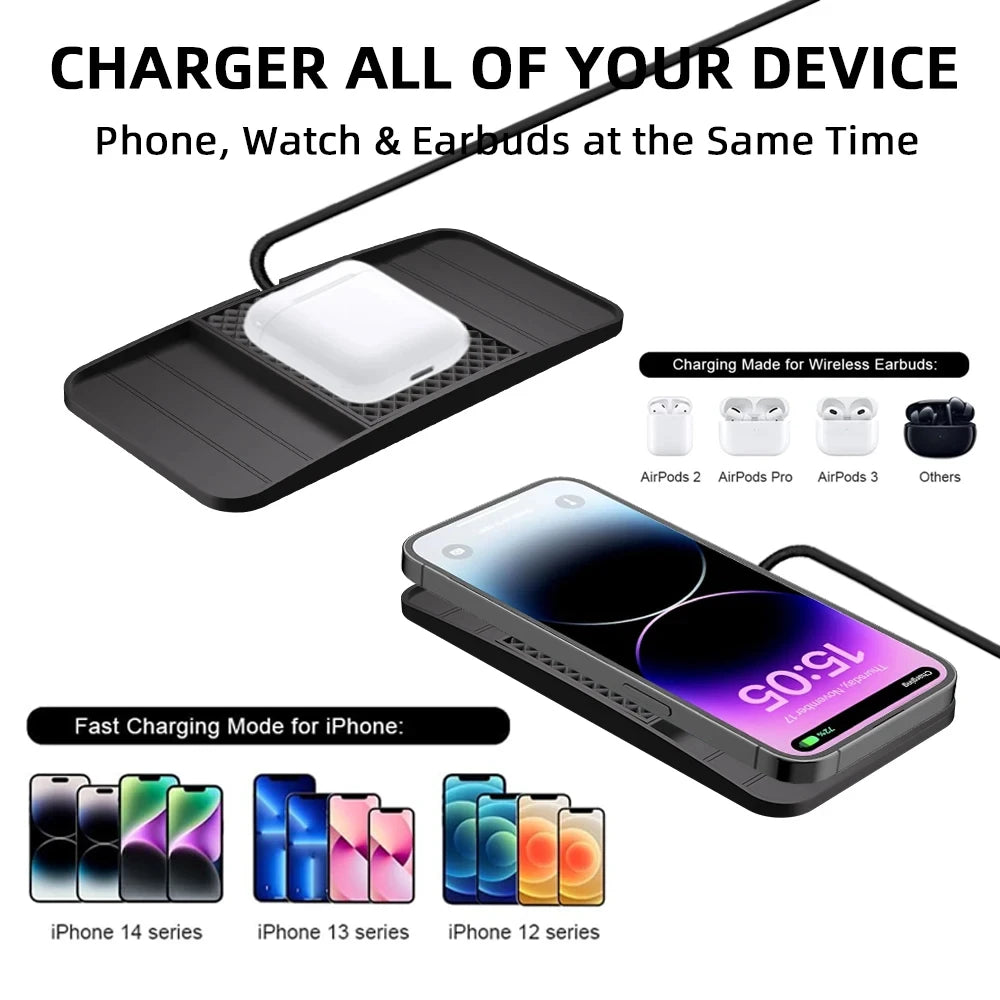 15W Fast Wireless Charging Pad Non-slip Rubber Mat Lightweight