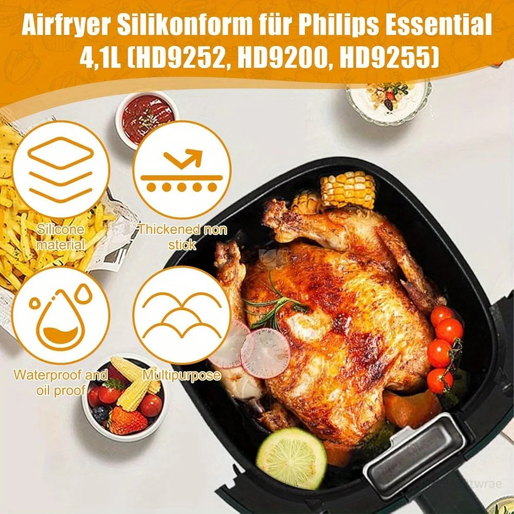 Reusable Square Air Fryer Silicone Baking Tray Bread Pan Mat Cake Zpaxo