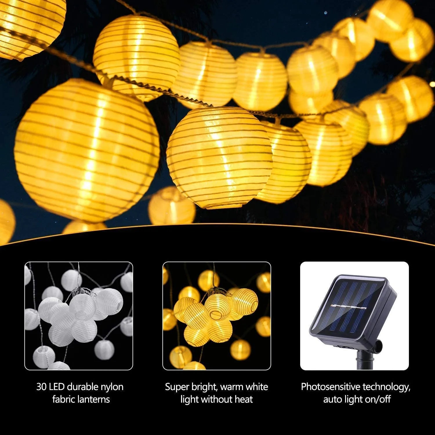 Solar Lantern String Lights Waterproof Outdoor LED Garland Fairy Light Patio Garden Decoration Light for Christmas Wedding Party Zpaxo