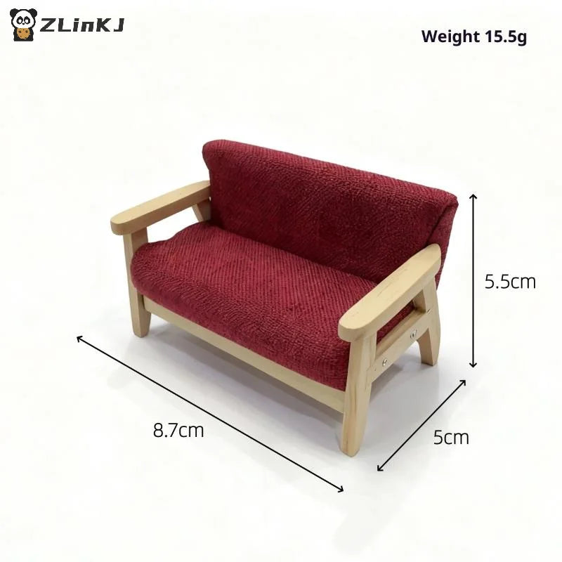 ▶1Pcs Simulation Miniature Living Room Chair 1:12 Mini Dollhouse Furniture Wooden Double Sofa Kids Pretend Play Doll House Decor Zpaxo