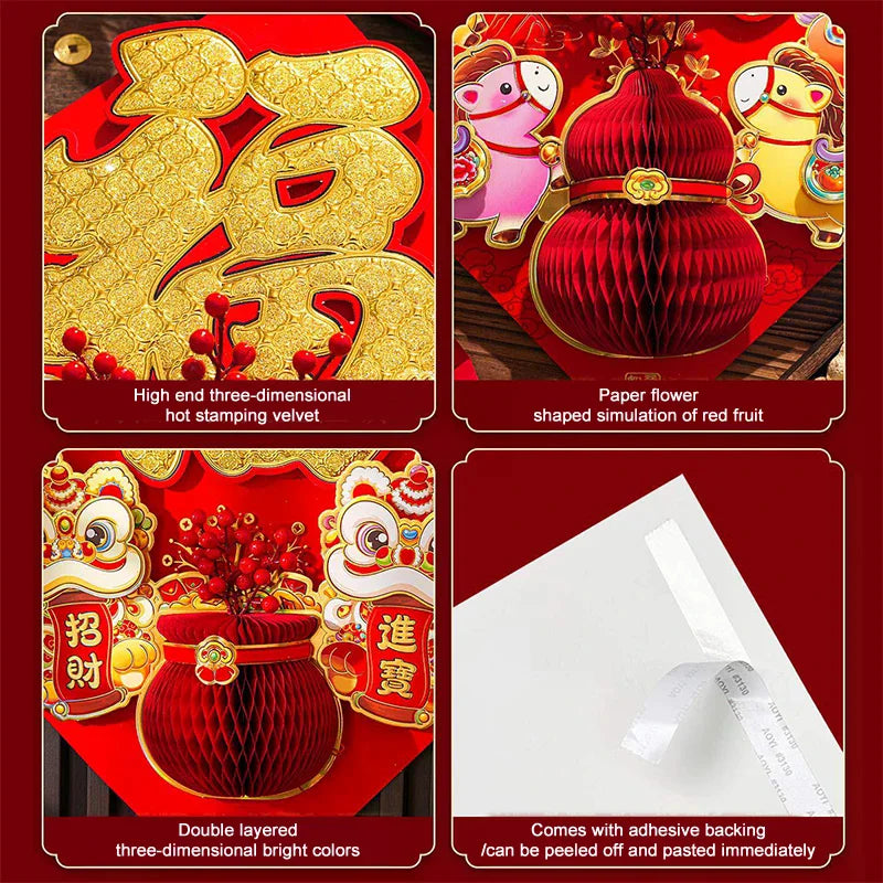 Window Door Stickers Spring Festival Fu Wall Stickers Chinese New Year Chinese Style 2026 Horse Year Zpaxo