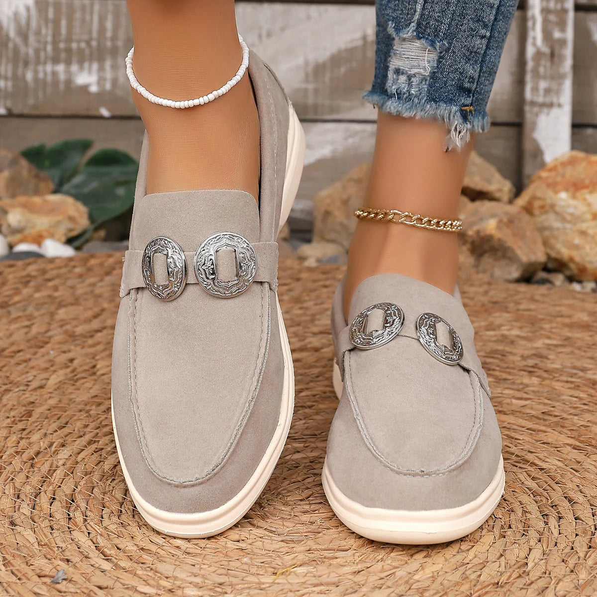 Women Loafers 2025 new Slip on Flats Shoes Ladies Brand Spring Autumn Casual Flat Shoes Plus Size Comfortable Sneakers Women Zpaxo GRAY 42