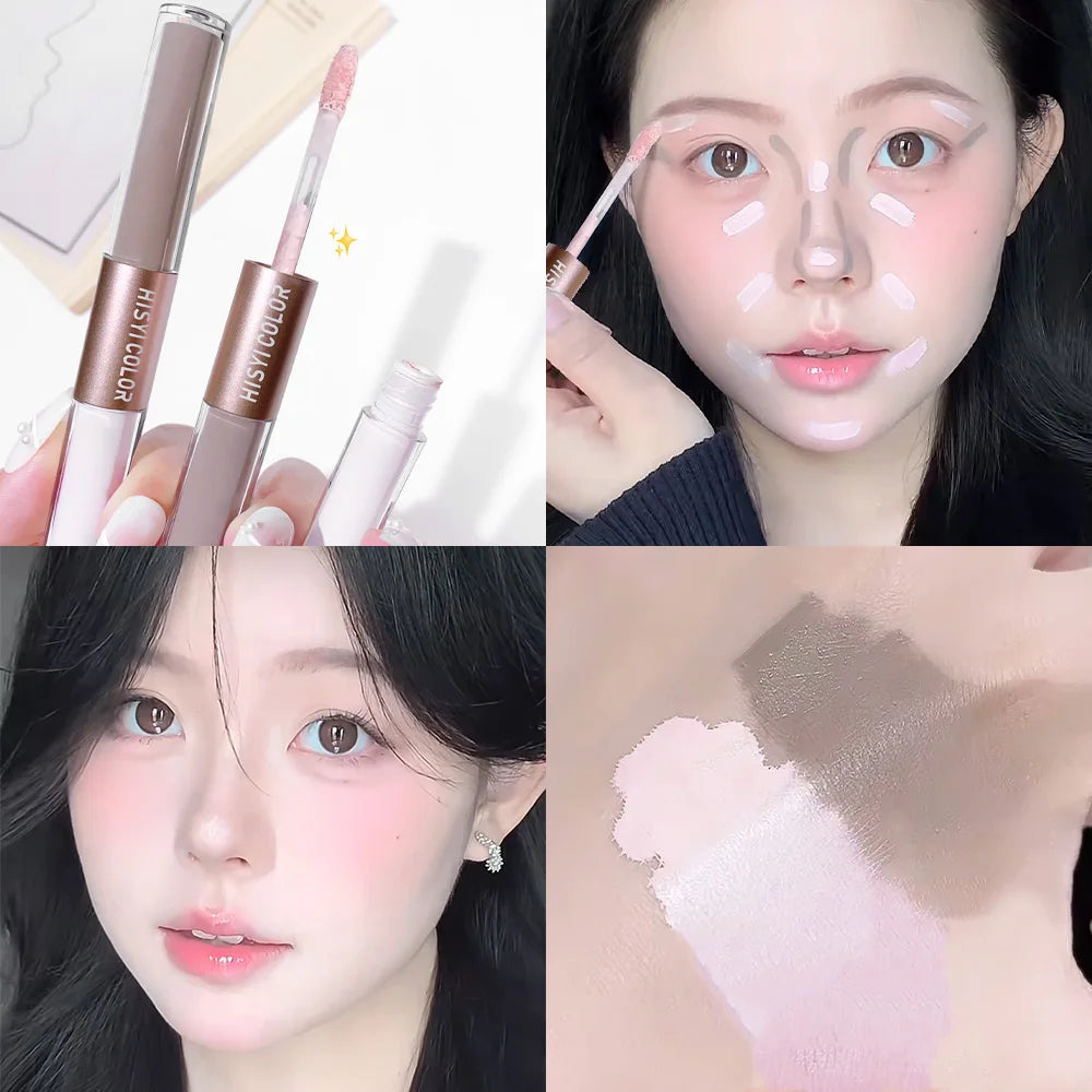 Dual-headed highlighter to cover facial blemishes, waterproof and sweat-proof, matte brightening, foundation concealer Zpaxo 01