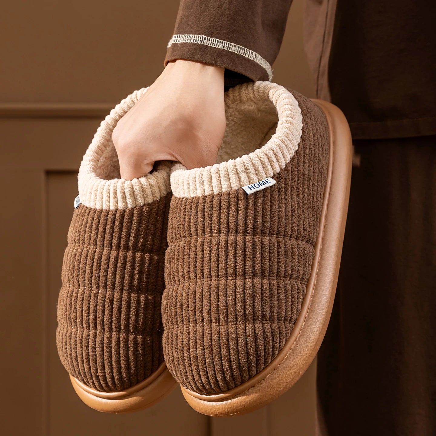 Non-slip Winter Slippers Men Fleece-lined Thermal Indoor Outdoor