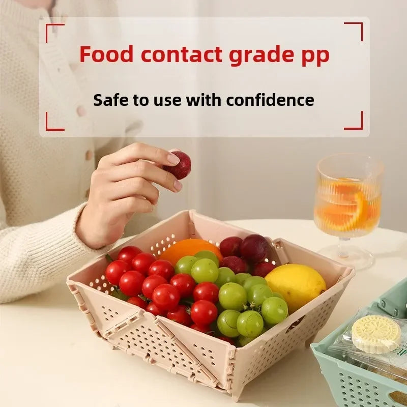 Hot Drain Basket, Fruit Basket, Foldable Plastic, Large Capacity, Raised Tiptoe, Household Kitchen, Vegetable Washing Basket Zpaxo
