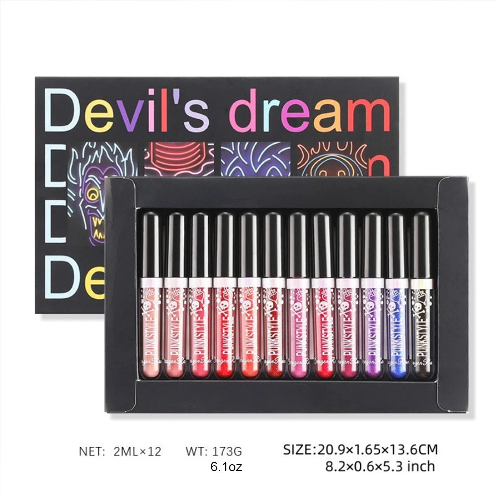 12 Lip Gloss Set Box for Halloween and Christmas Makeup with Pearlescent Shining, Waterproof, Durable, Natural Makeup, Shining, Zpaxo