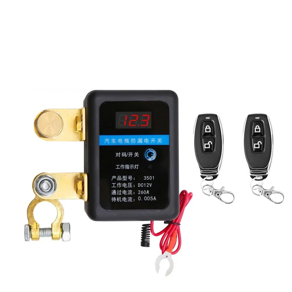 DC 12V Car Battery Disconnect Switch Anti-leakage 260A Automatic Power Shut Off Switch Digital Display with Remote Zpaxo With 2pc Remote