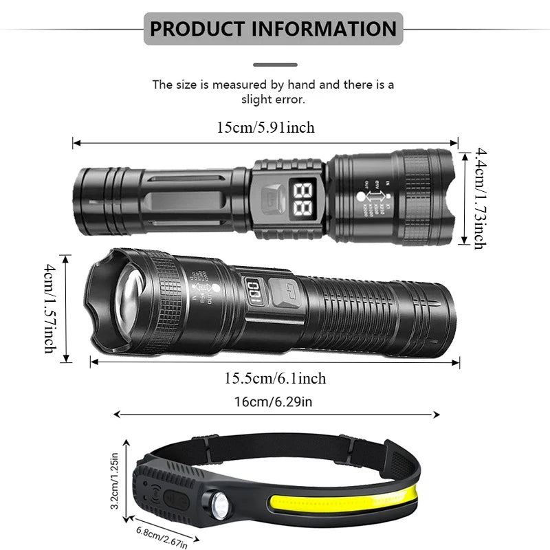 ZHIYU 2000LM Tactical LED Flashlight – USB Rechargeable Zoom Torch