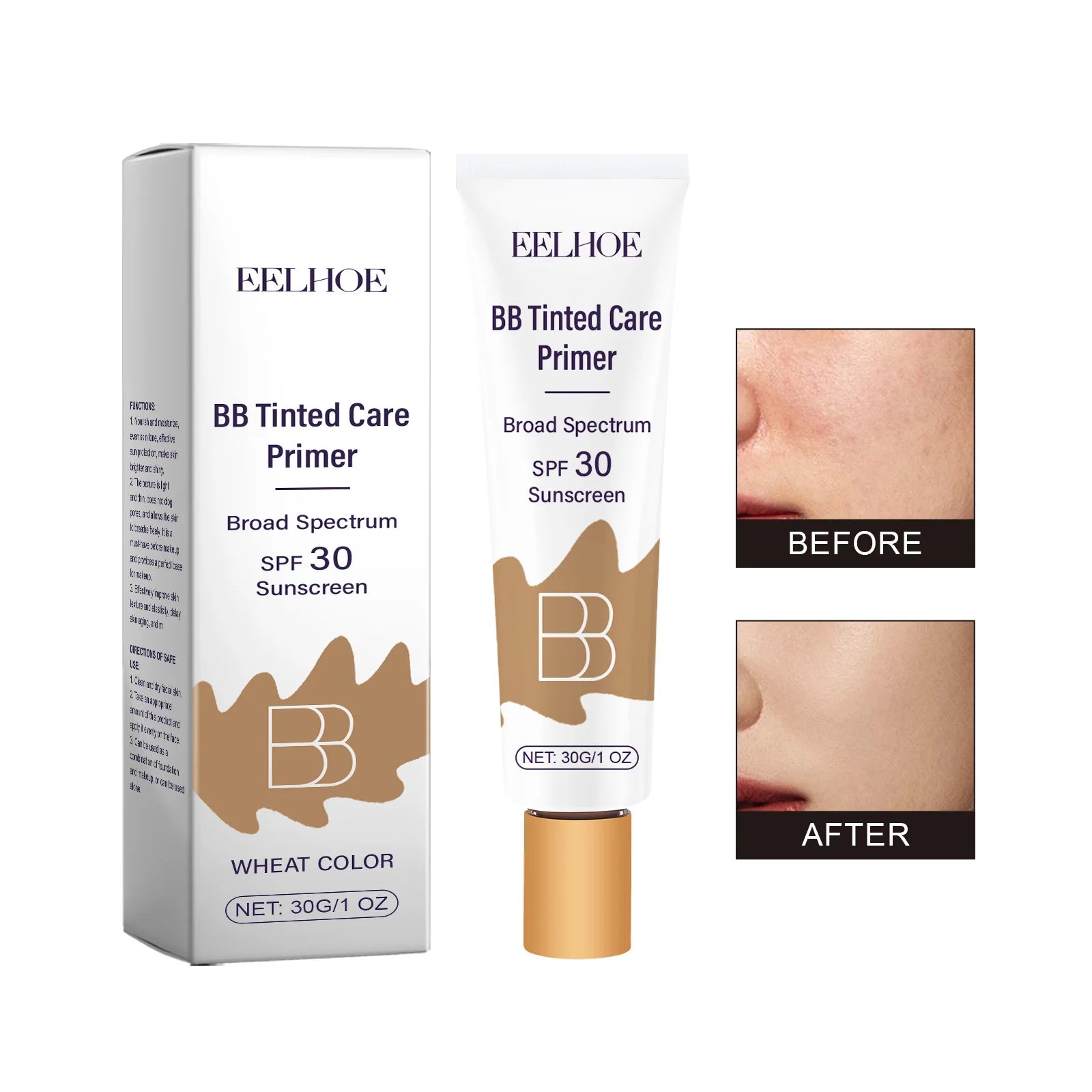 Eelhoe BB Cream SPF 30+ Tinted Moisturizer – All Skin Types BB Cream Zpaxo Wheat