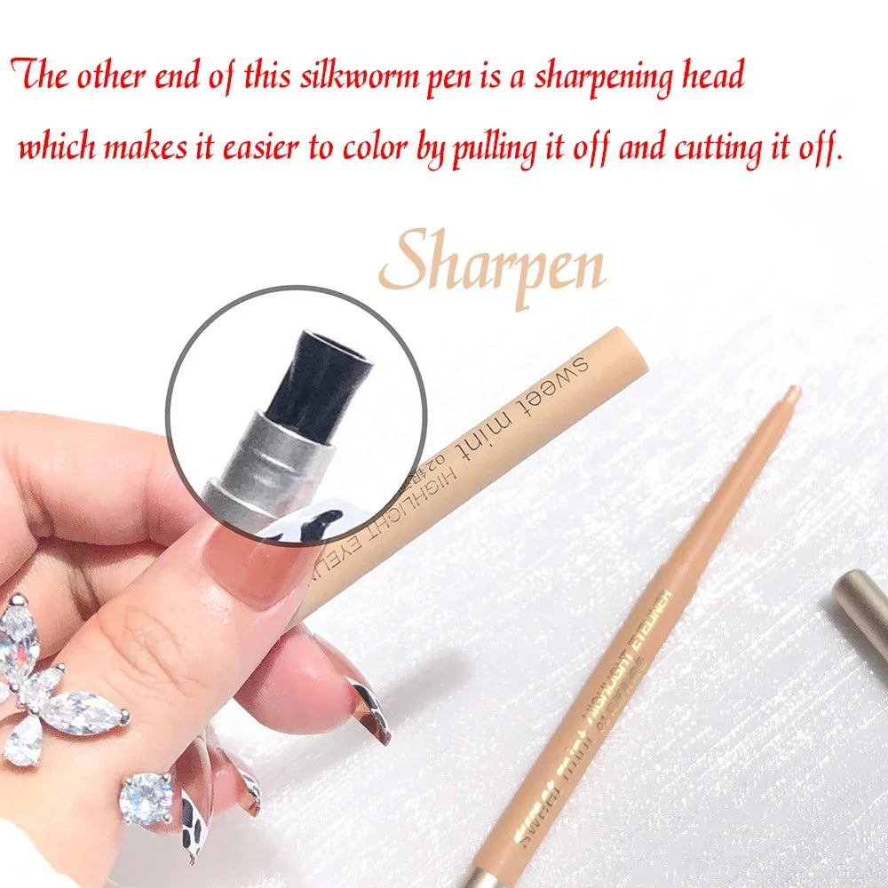 Sweet Mint Lying Silkworm Pencil Galaxy Glitter Eyeshadow Pen Long-lasting Waterproof Shiny Eyeliner Outline Pen Stick Makeup Zpaxo