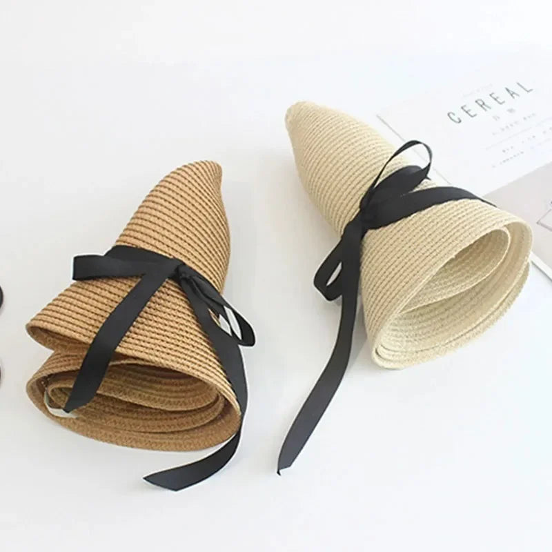Summer Straw Hat Big Wide Brim Foldable Beach Sun Floppy Block UV