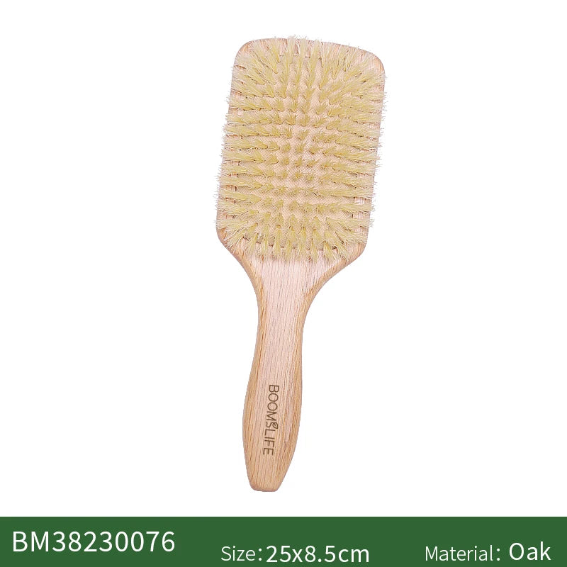 BOOMSLIFE Boar Bristle Hair Brush Square Paddle Scalp Massage Hairbrush USA Oak Wood Comb for Hair Women Barber Beauty Hair Care Zpaxo Boar Bristles