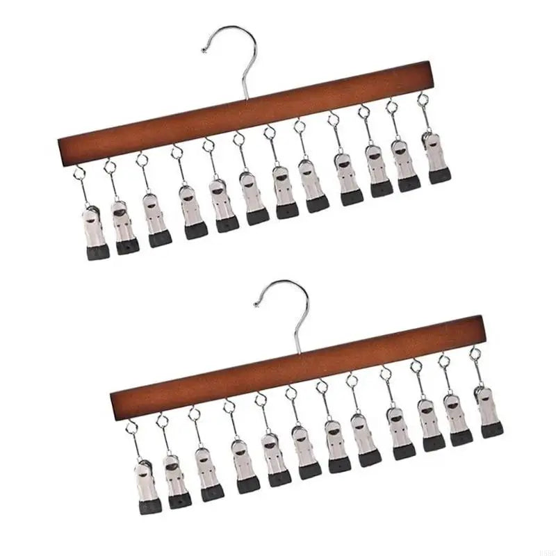 12 Clip Wooden Hat Caps Scarves Accessories Sturdy Hanging Storage