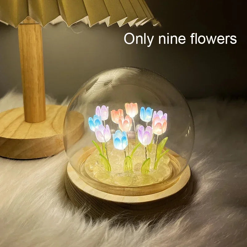 LED Tulip Flower Night Light – DIY Glass Dome Bedside Lamp Decorative Night Lamp Zpaxo Colour