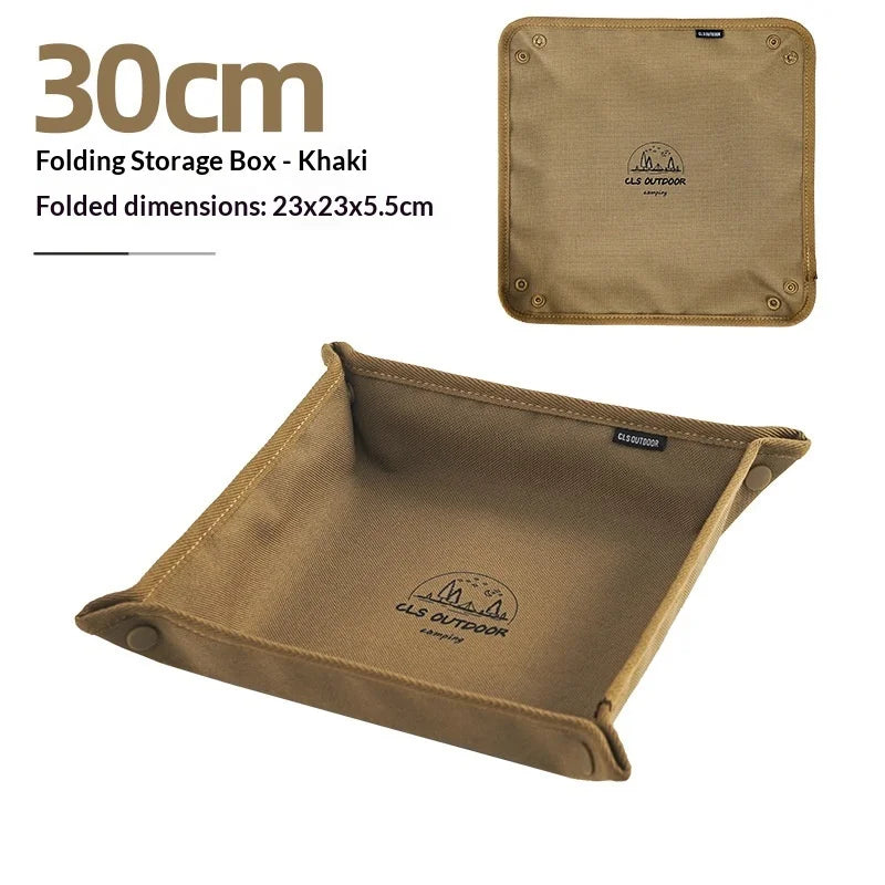 Hot Outdoor Camping Storage Tray, Household Travel Storage Box, Camping Portable Folding Square Miscellaneous Items Storage Tray Zpaxo khaki-L