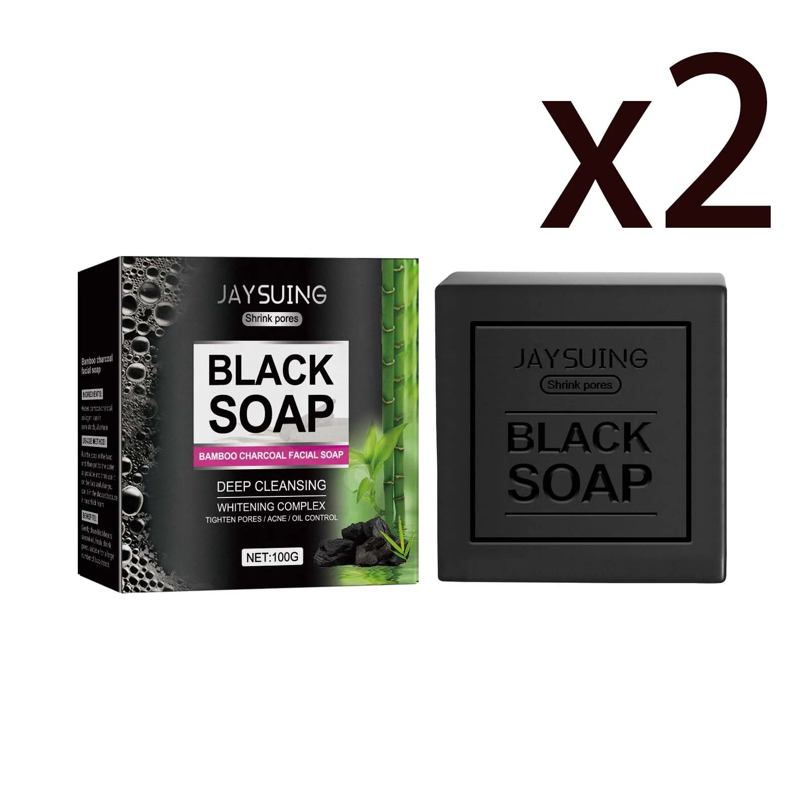 Bamboo Charcoal Face Soap – Deep Cleansing & Blackhead Remover Facial Cleansing Soap Zpaxo 2x100g