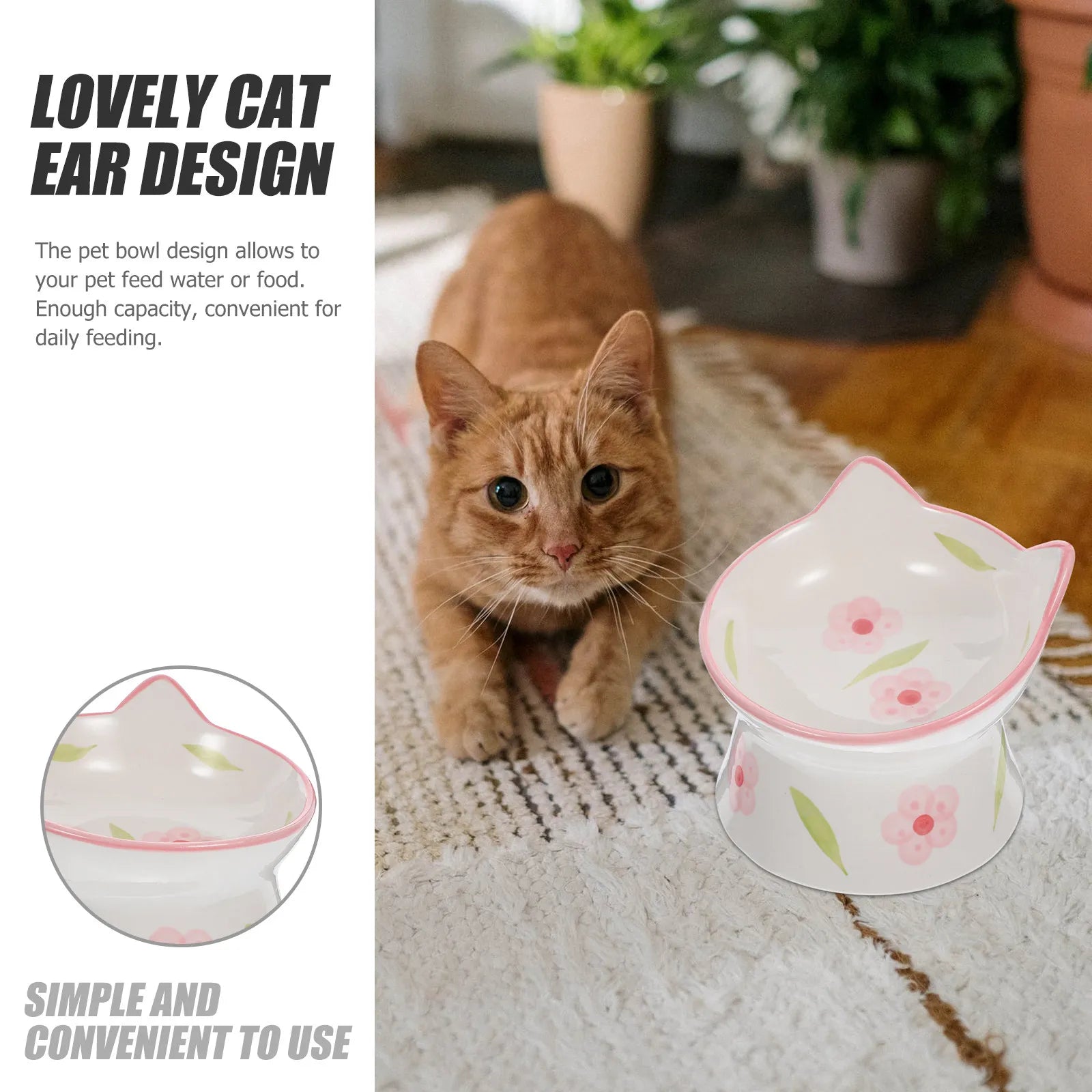 Elevated Cat Bowls Raised Feeding Anti-skid Stable Base Ear Design