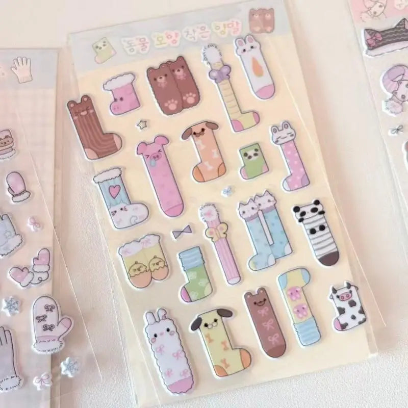 1/4Pcs Winter Socks Gloves Scarves Hats 3D Foam Stickers Creative DIY Handbook Decorative Stickers Cute Laptop Phone Stickers Zpaxo A3