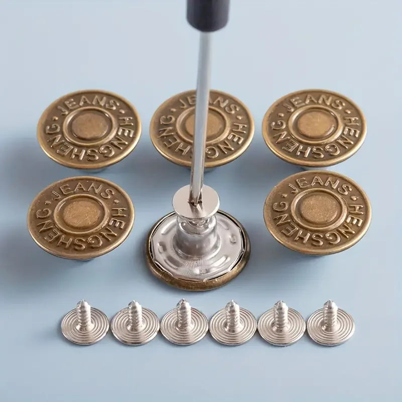 10PCS Adjustable No-Sew Bronze Jeans Buttons - Durable Metal Denim Clothes Snap Fasteners for Pants & Accessories Zpaxo