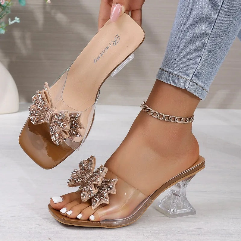 2026 Summer Open Toe Woman's Slippers Crystal Bow Decorated Female Zpaxo