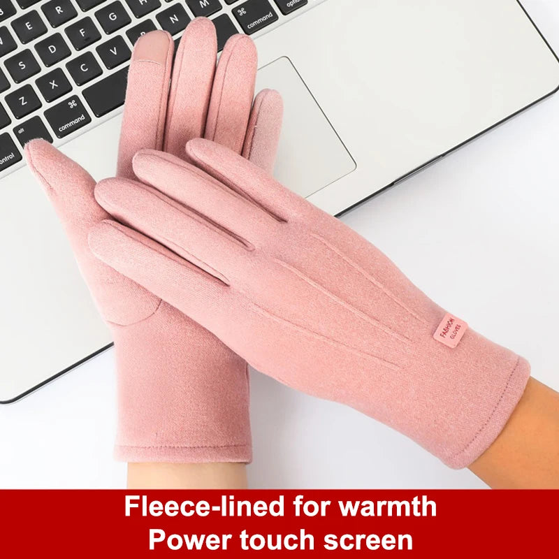 Touch Screen Compatible Suede Winter Gloves Men Women Thick Plush Zpaxo