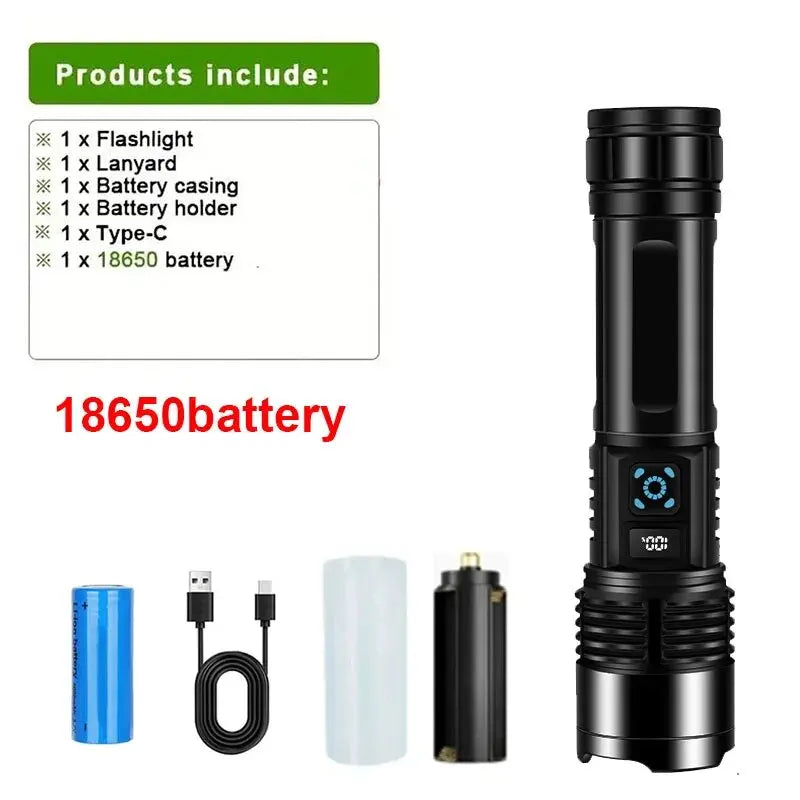 Mikenoon Rechargeable LED Flashlight – Zoom, 500m Beam, Digital Rechargeable Flashlight Zpaxo 18650 Battery