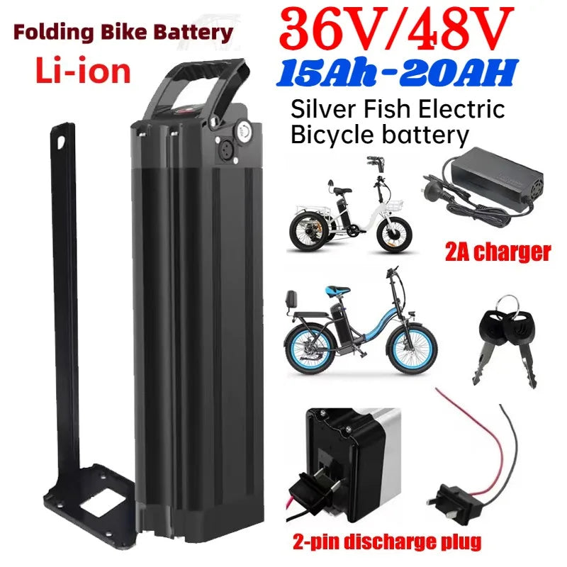 New Upgrade 48V 36V Folding Bike Battery 20Ah 17Ah 15Ah Built-in Bms for Silverfish 250W-1000W Bafang Motor Kit with 2A Charger Zpaxo