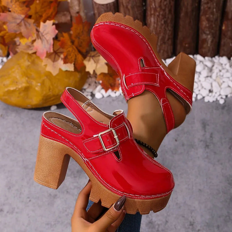 Women's Vintage Round Closed Toe Comfortable Heel Sandals Summer Zpaxo Red 40