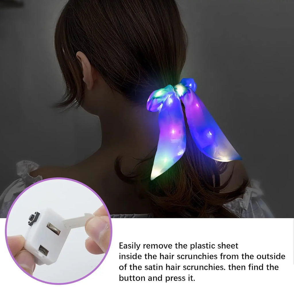 5 Led Light Up Bow Scrunchies Hair Scrunchie Ponytail Holders Women
