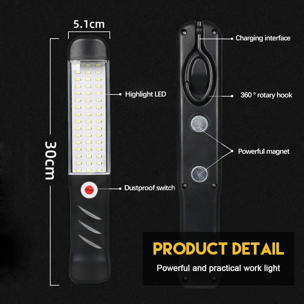 Magnetic LED Work Light – USB Rechargeable Flashlight & Hook