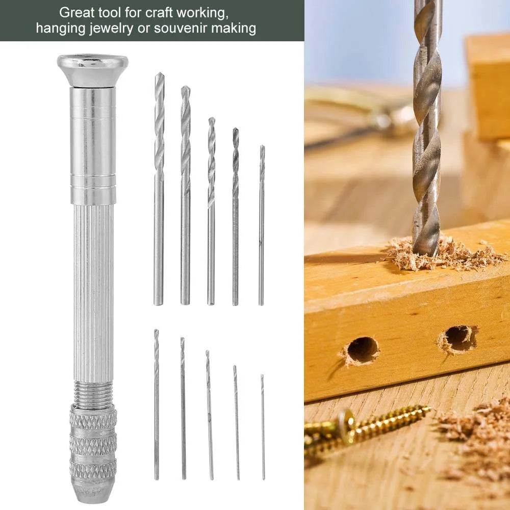 11-Pc Precision Pin Vise Hand Drill Set with 10 Twist Bits Hand Drill Set Zpaxo