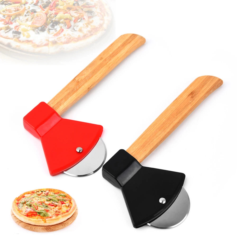 Pizza Cutter Wheel with Bamboo Handle Stainless Steel Axe Shaped Pizza Slicer for Pizza Pie Waffles Dough Kitchen Accessories Zpaxo