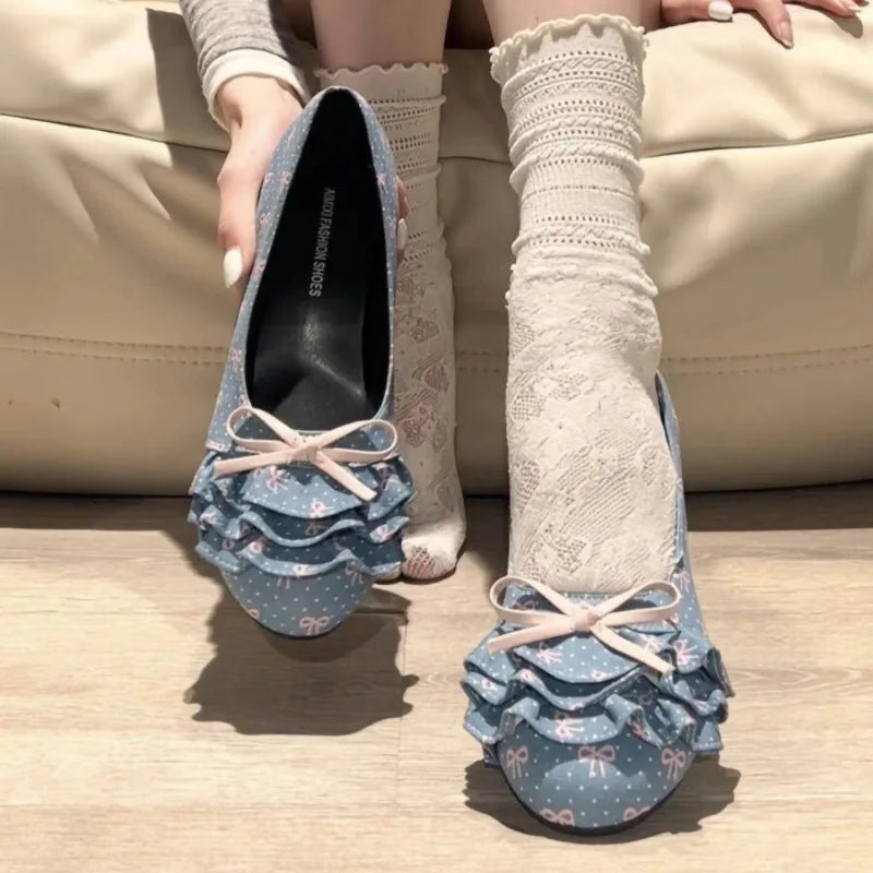Polka Dot Mary Jane Shoes Women Sweet Ruffle Internal Elevation