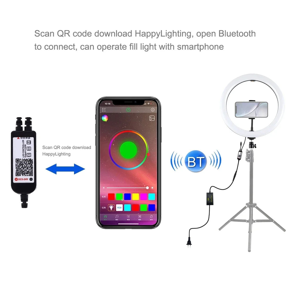 LED Ring Light RGB Selfie Video Vlogging Without Stand Tripod Live