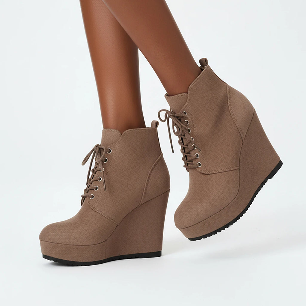 2025 New Women Boots Plus Size Chunky Platform Ankle Boots Woman Autumn Winter Booties Fashion Lace Up Wedge Shoes for Women Zpaxo