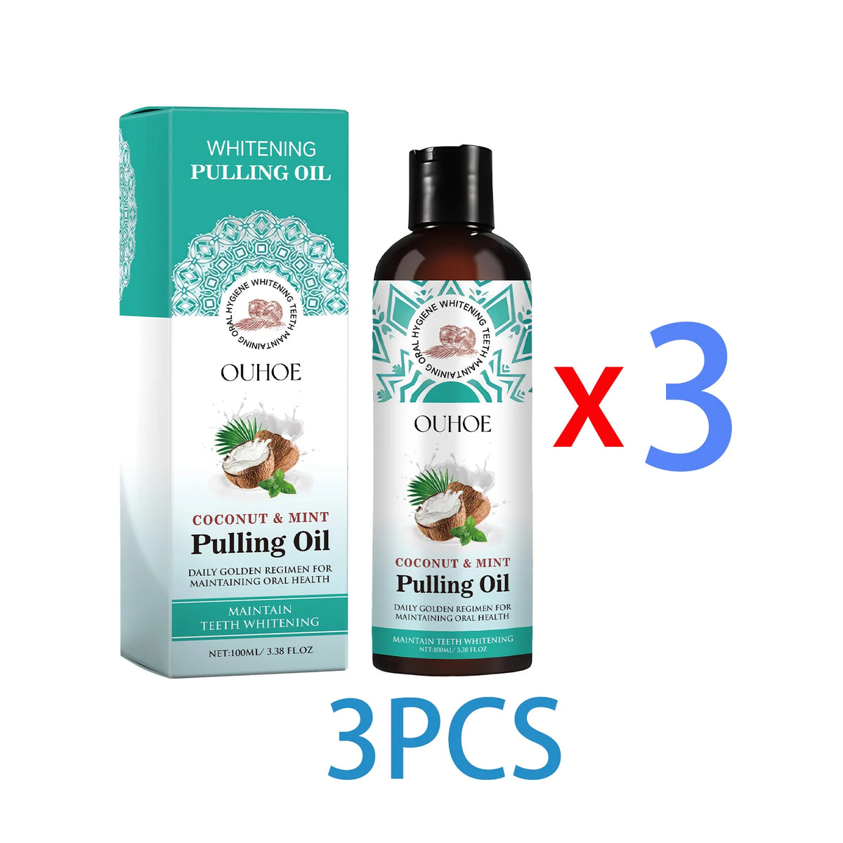 Coconut Mouthwash for Fresh Breath and Teeth Whitening Remove Bad Odor Plaque Tartar Alcohol Free Gentle Oral Care Rinse 100ml Zpaxo 3PCS One Unit adults