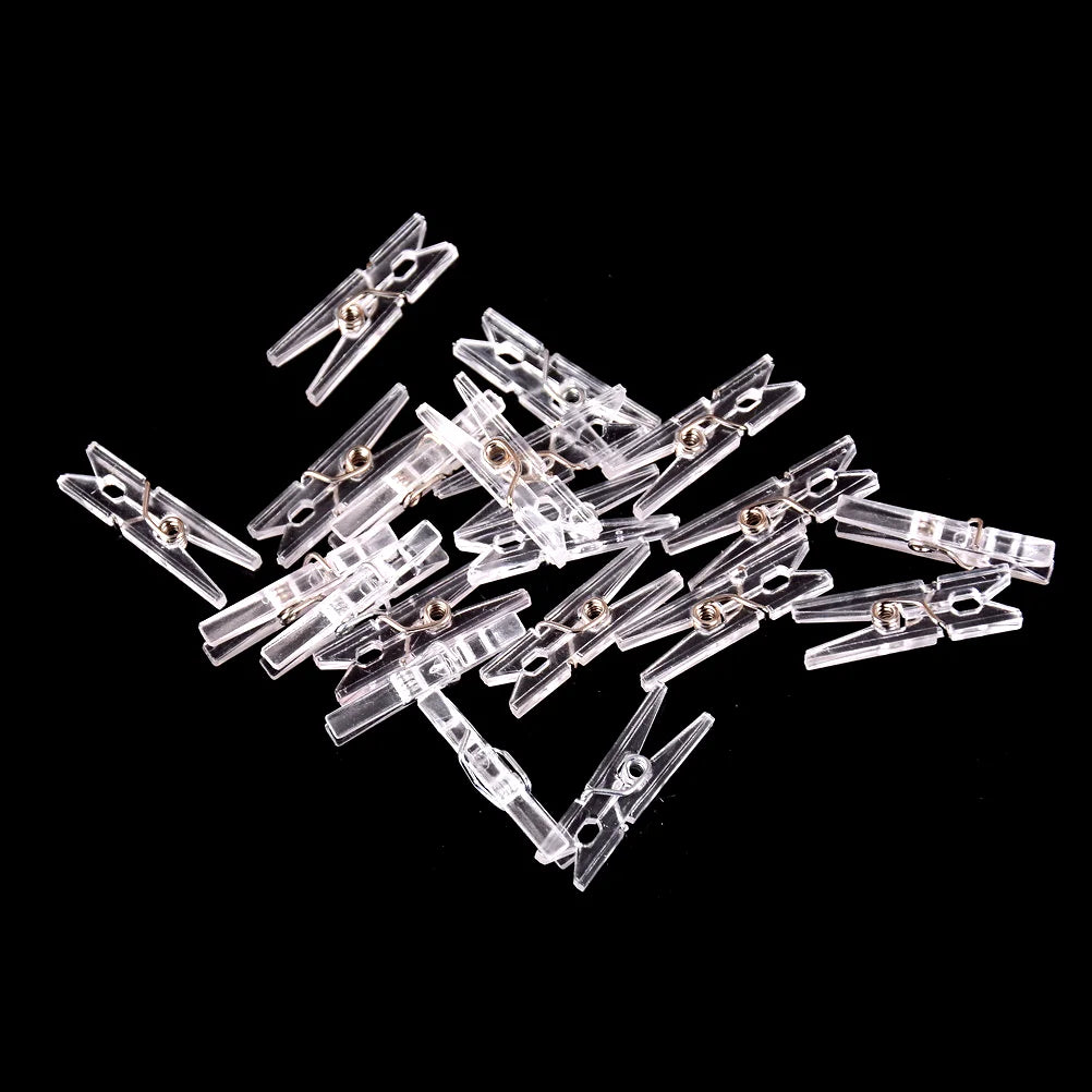 CM20pcs Mini Clear Plastic Doll Clothespin Photo Paper Peg Clips