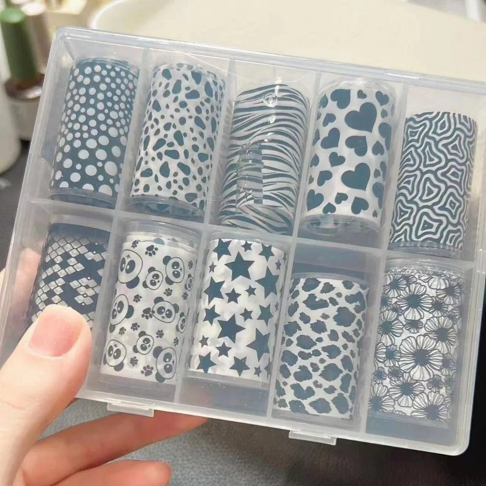 Lace Design Nail Foils Stripe Pattern Black White Nail Art Stickers Leopard Print Sequin Effect Transfer Paper Nail Decoration Zpaxo N99-6