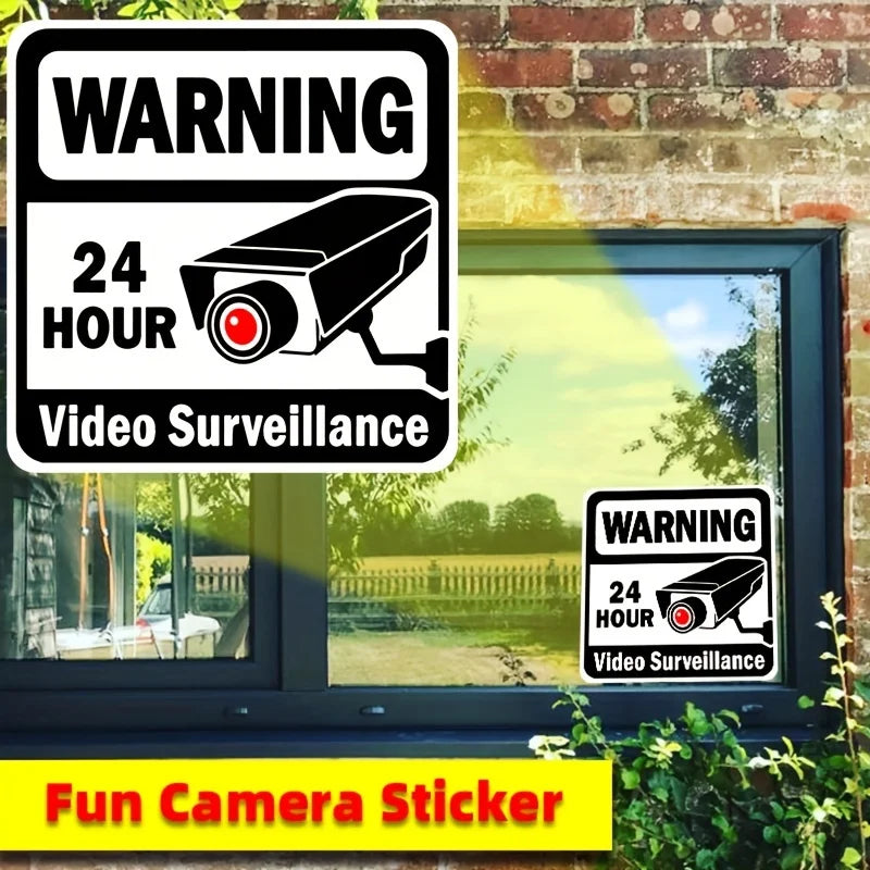 2PCS Warning Stickers 24 HOUR VIDEO Surveillance Security Camera Alarm Sticker CCTV Video Warning Tape Home Store School etc. Zpaxo