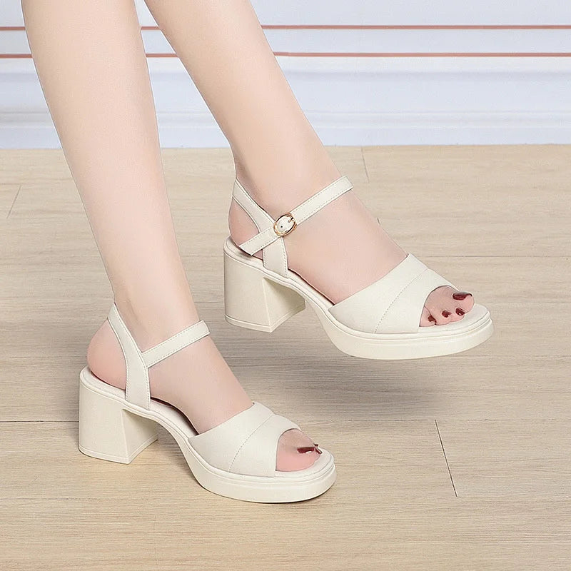 Fashionable Thick-soled One-strip Sandals Women Thick Heels Open Toes Zpaxo