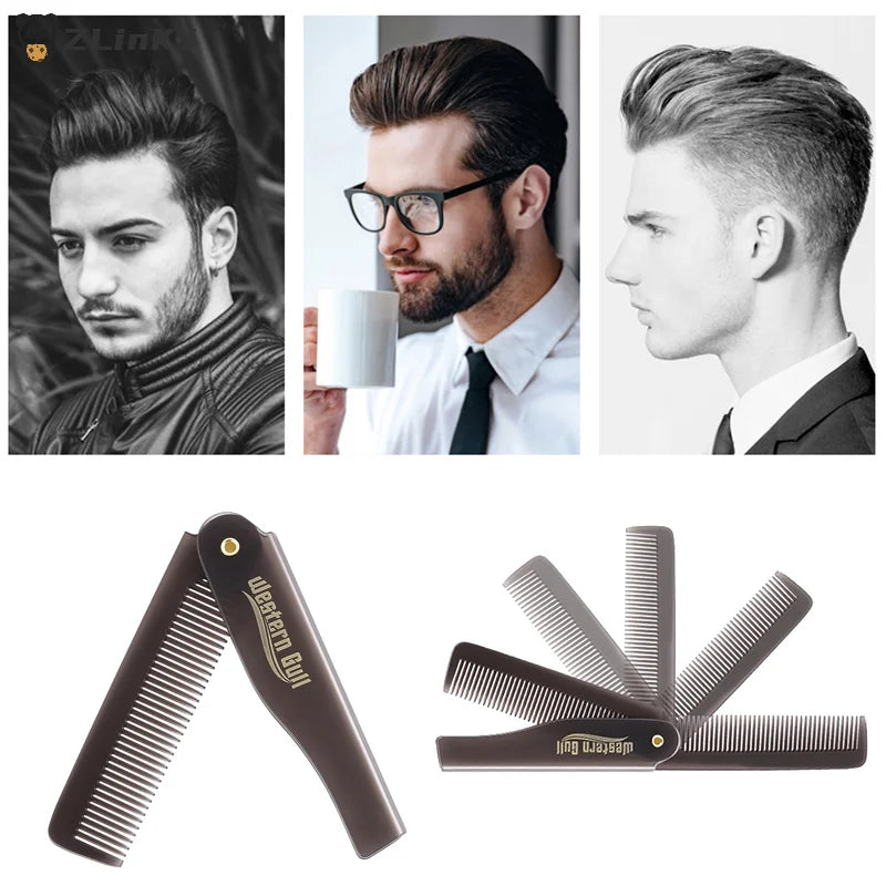 ▶1PCS Portable Foldable Pocket Combs Oil Head Plastic Beard Combs For Man Women Folding Comb Barber Hair Styling Tool Zpaxo