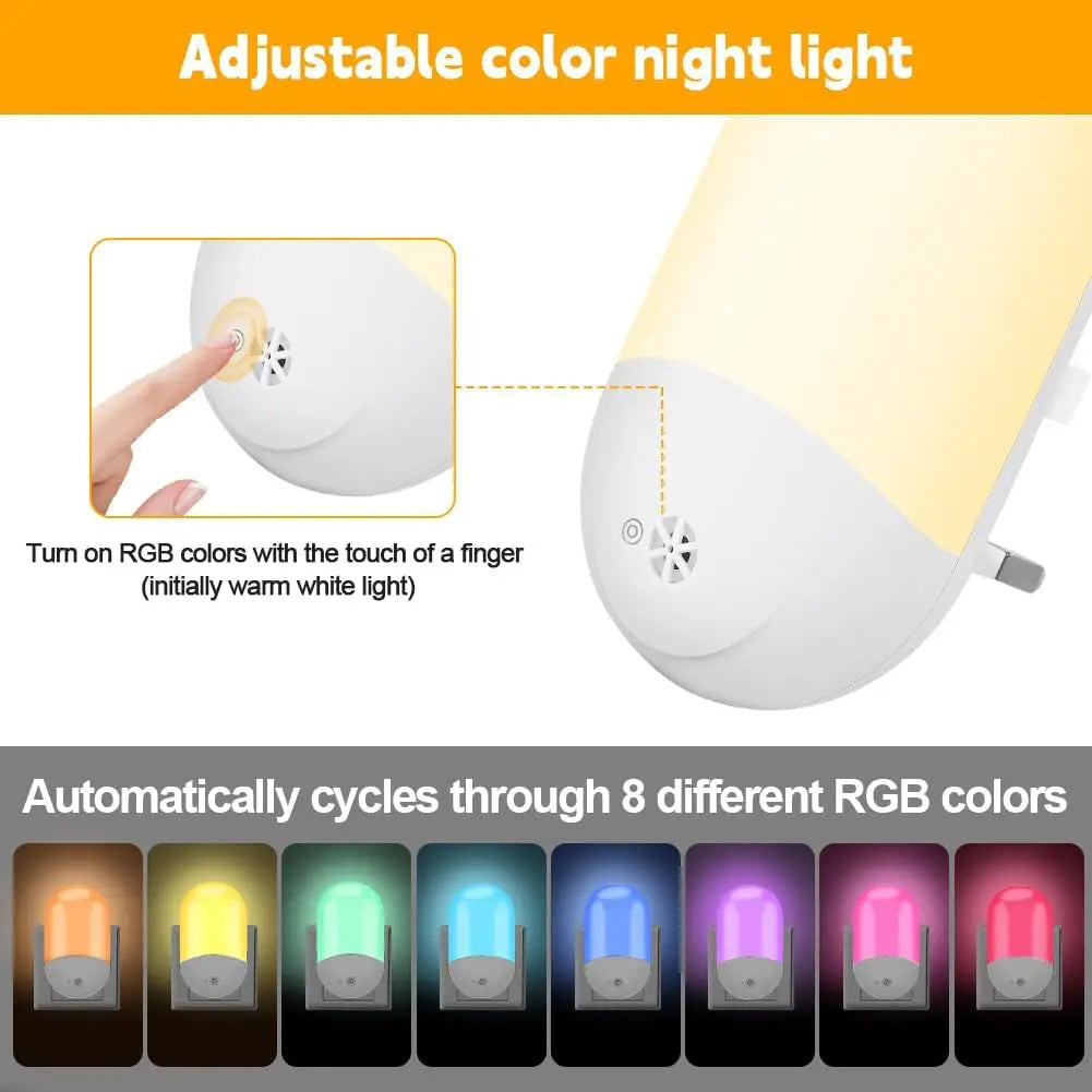 Plug in Night Light, Plug in Wall with Dusk to Dawn Sensor 0.5W Warm White RGB Night Light for Kid Bedroom, Bathroom, Stair Zpaxo