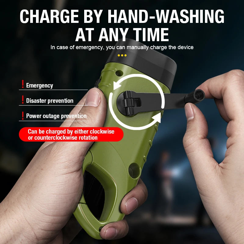 Emergency Solar Hand Cranked Flashlight Multifunctional Camping Power Zpaxo