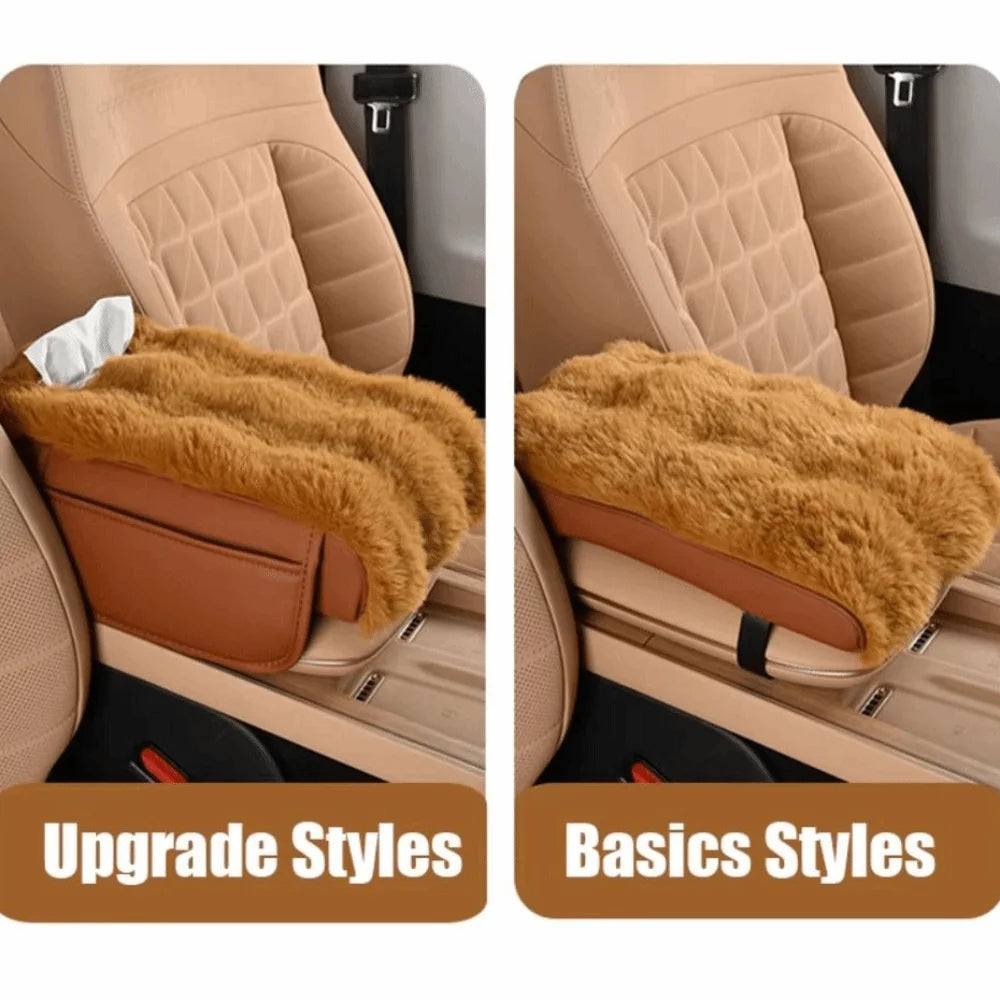 Plush Car Armrest Box Mat Three-in-one Interior Decor Central Elbow Booster Pad Multi-Functional Design Storage Pocket Zpaxo