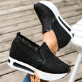 Women Sneakers Embroidery Platform Loafers Comfortable Trend Plus Size Women Shoes Mesh Lace Flats Slip on Wedge Female Shoes Zpaxo black 42
