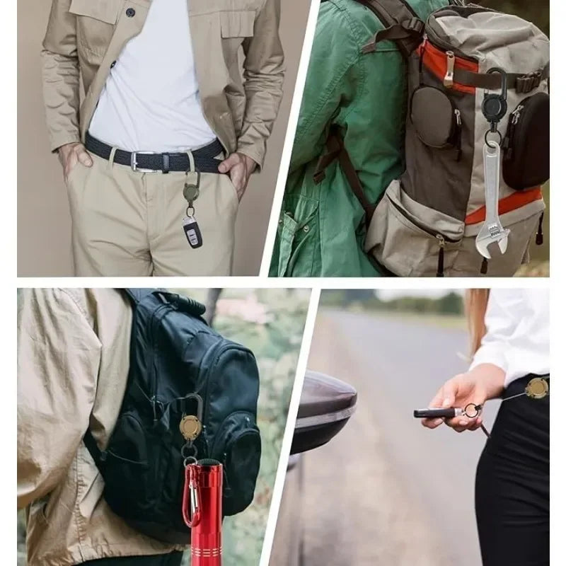 Retractable Keychain Heavy Duty Pull Carabiner Key Chains Strong Steel Wire Rope Buckle Spring Key Ring Outdoor Sporty Keychain Zpaxo