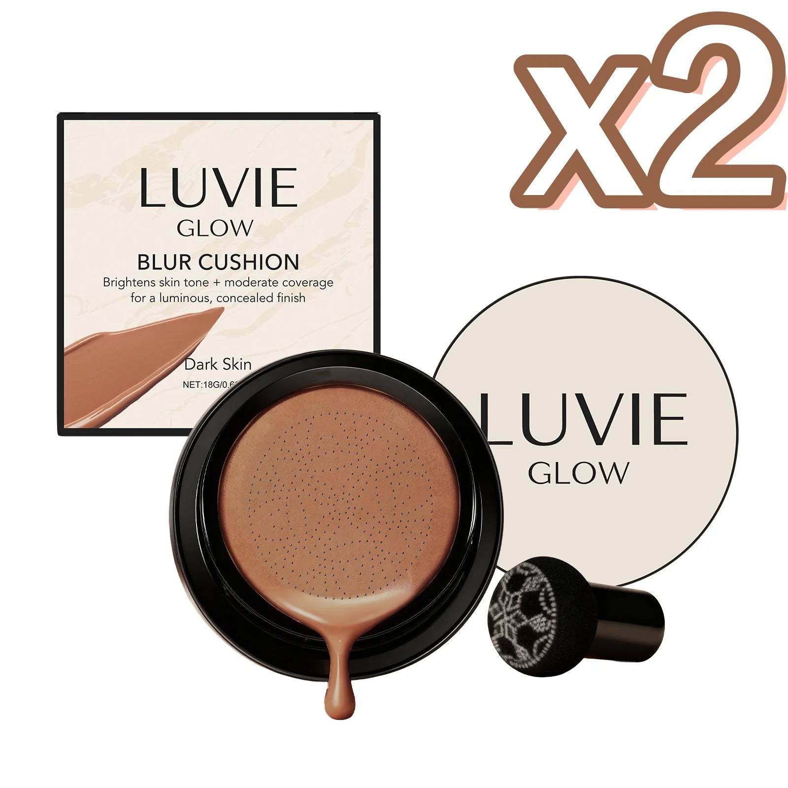 Air Cushion Foundation – Oil Control, Sweatproof, Full Coverage Air Cushion Foundation Zpaxo Dark Skin Tone x 2