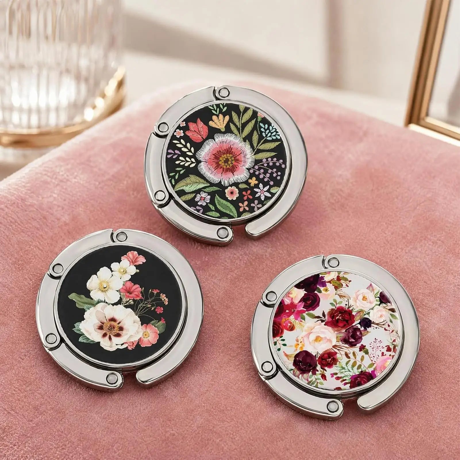 Purse Hook Table 3 Flower Pattern Women's Bag Under Desk Hanger Women