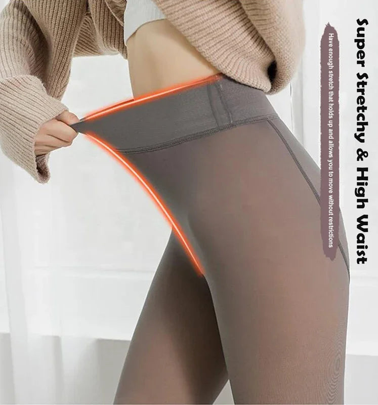 Insulated Tights Women's Fleece Lined Tights Ladies Fake Translucent Socks High Waist Thermal Leggings Stocking Insulated Pants Zpaxo